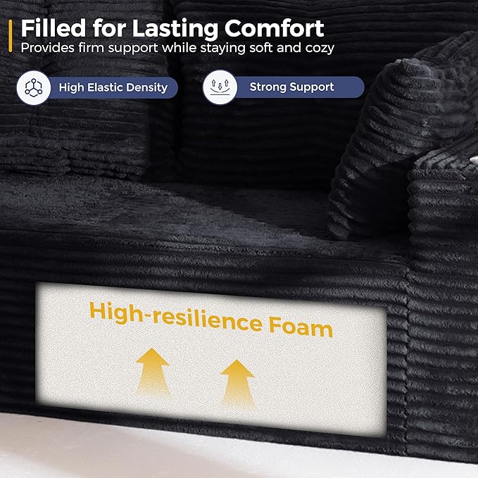 MAXYOYO 104" U-Shaped Modular Sectional Couch, Modern Boneless Couch for Living Room, Sofa in A Box, Oversized Sofa Sleeper with Deep Seat, No Assembly Required, Black