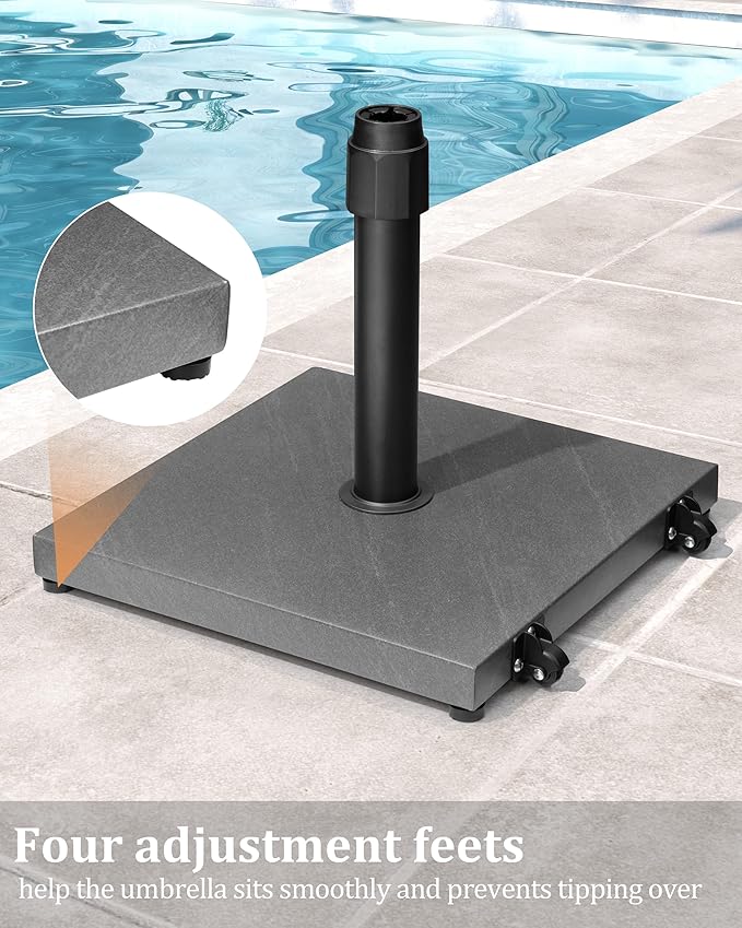 JOINHOM 42lbs Patio Umbrella Base with Wheels - Heavy Duty Outdoor Patio Market Umbrella Stand for Deck with Rollers, Poolside, Balcony, Wind-Resistant Design, Grey
