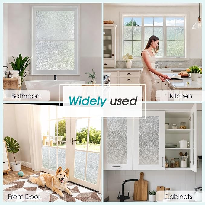 Coavas Window Privacy Film Frosted Glass Static Clings, Decorative Bathroom Door Privacy Film Day and Night, Heat UV Blocking Anti-Glare Frosting Stickers Renter Non-Adhesive, 23.6x118.1 Inch, Silver