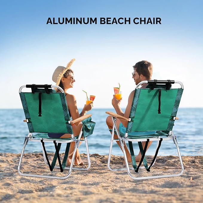 VINGLI Aluminum 17" Backpack Beach Chair – Tall Beach Chairs for Adults, Portable with Adjustable Straps, 3-Position Reclining, Cup Holder, High Lightweight Beach Chairs for Beach