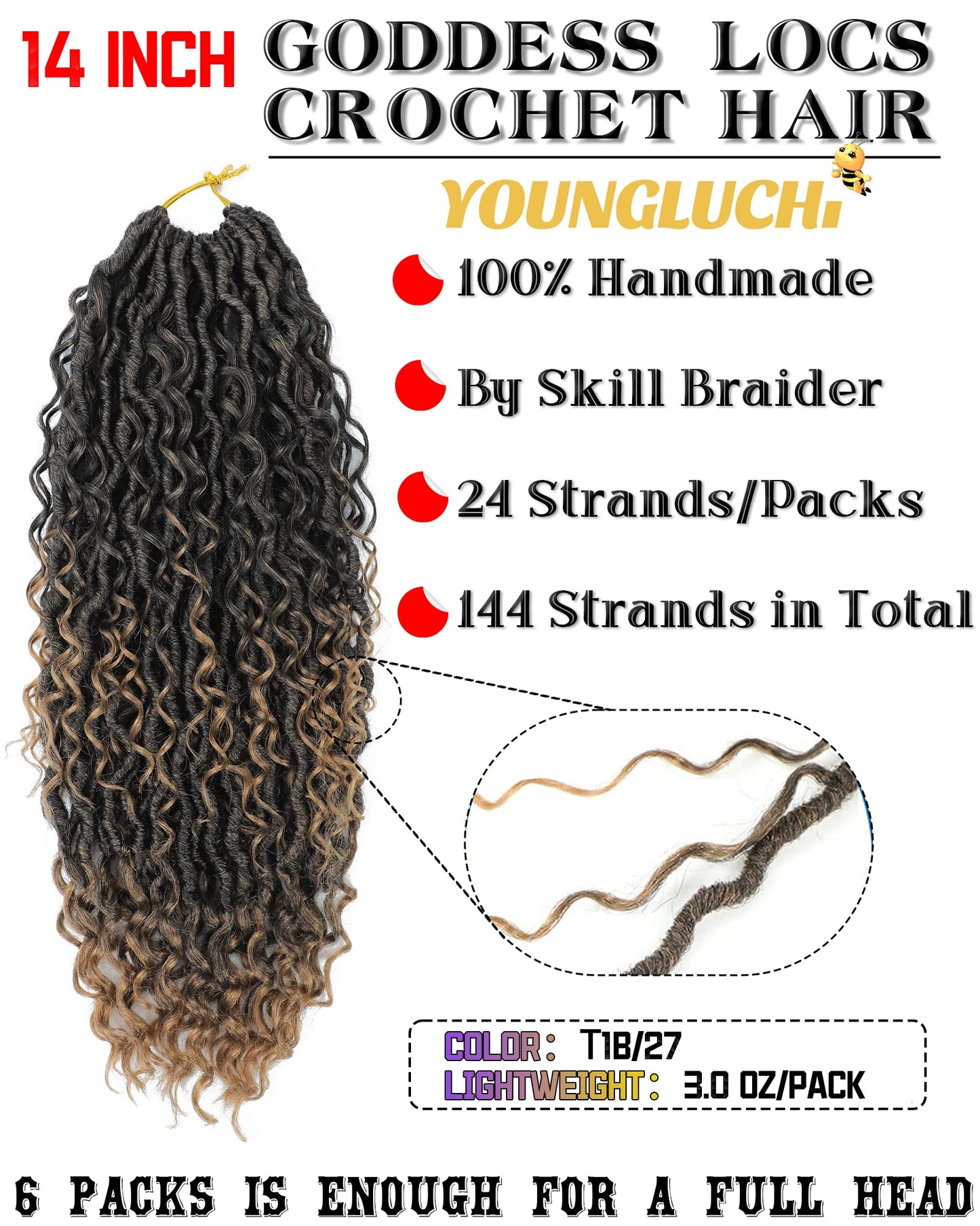 14 Inch 6 Packs Goddess Faux Locs Crochet Hair for Black Women-144 Strands Ombre Blonde,River Locs Soft Faux Locs With Bohemian