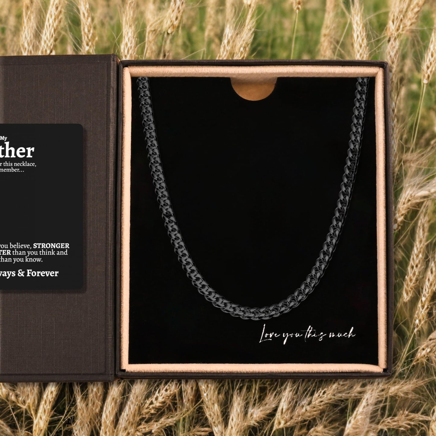 Love You This Much To My Brother 316L Surgical Steel 7mm Cuban Necklace | Gift for Big Bro | Luxury Gift Box with Sleeve (Brother, Titan Black Finish)