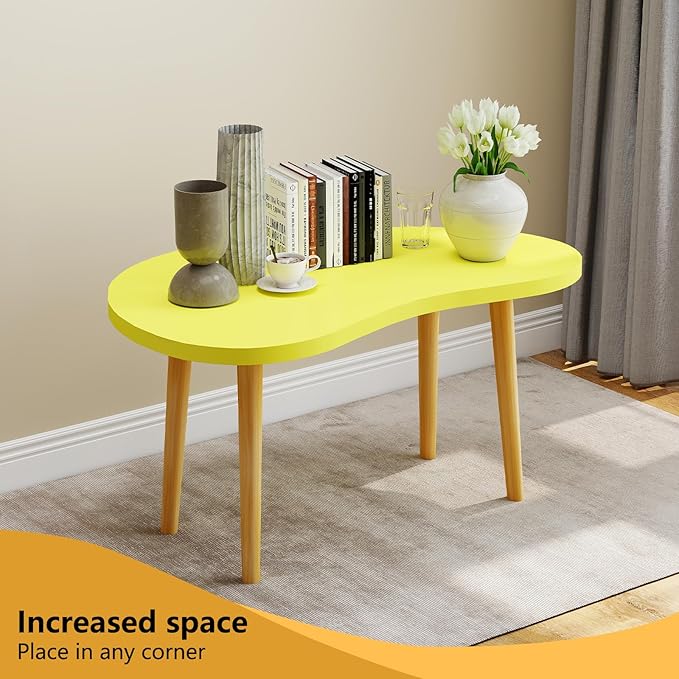 Funecy Mango Coffee Table Low Table with 4 Solid Wood Sturdy Legs, Floor Table Desk for Sitting on The Floor, Storage and Living Room Furniture (Yellow)