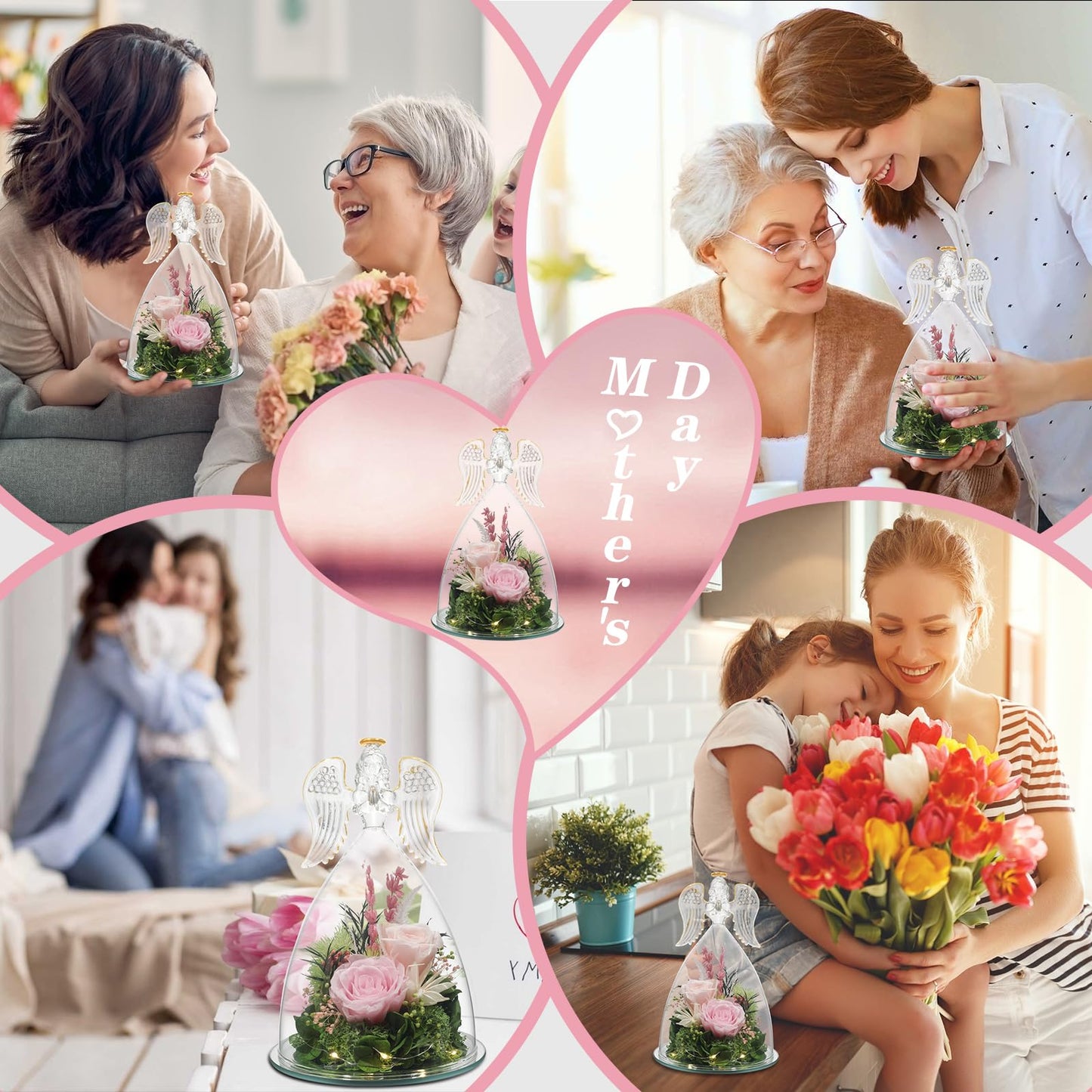 DIYROSEX Angel Roses for Women Preserved Flowers for Delivery Prime Long-Lasting Real Flowers with LED Light as Birthday for Mom Grandma Wife Mother Friend (Light Pink)