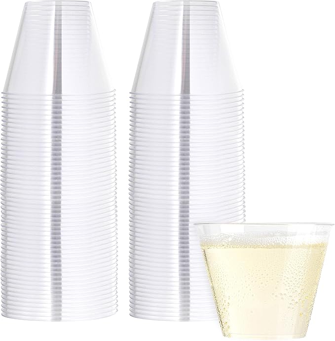 PLASTICPRO 9 oz Disposable Plastic Party Cups,Old fashioned Designed Tumblers, 100 Count, Crystal Clear