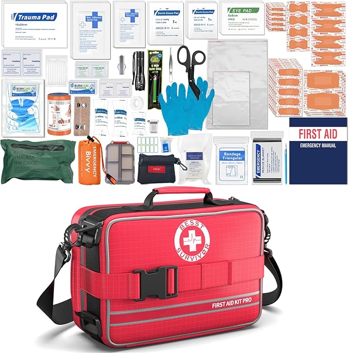 Besst Survivor Comprehensive First Aid Kits- Advanced Trauma Kits with Labeled Compartments, Large Emergencies Medical Kit...