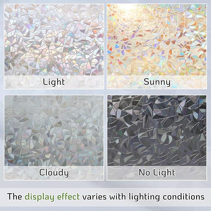 LUTE Window Privacy Film, Rainbow Window Film, 3D Decorative Stained Glass Cling, Non-Adhesive Vinyl Static Cling Removable Glass Stickers, Sun UV Blocking Decal Covering for Home, 23.6 x 157.4 inches