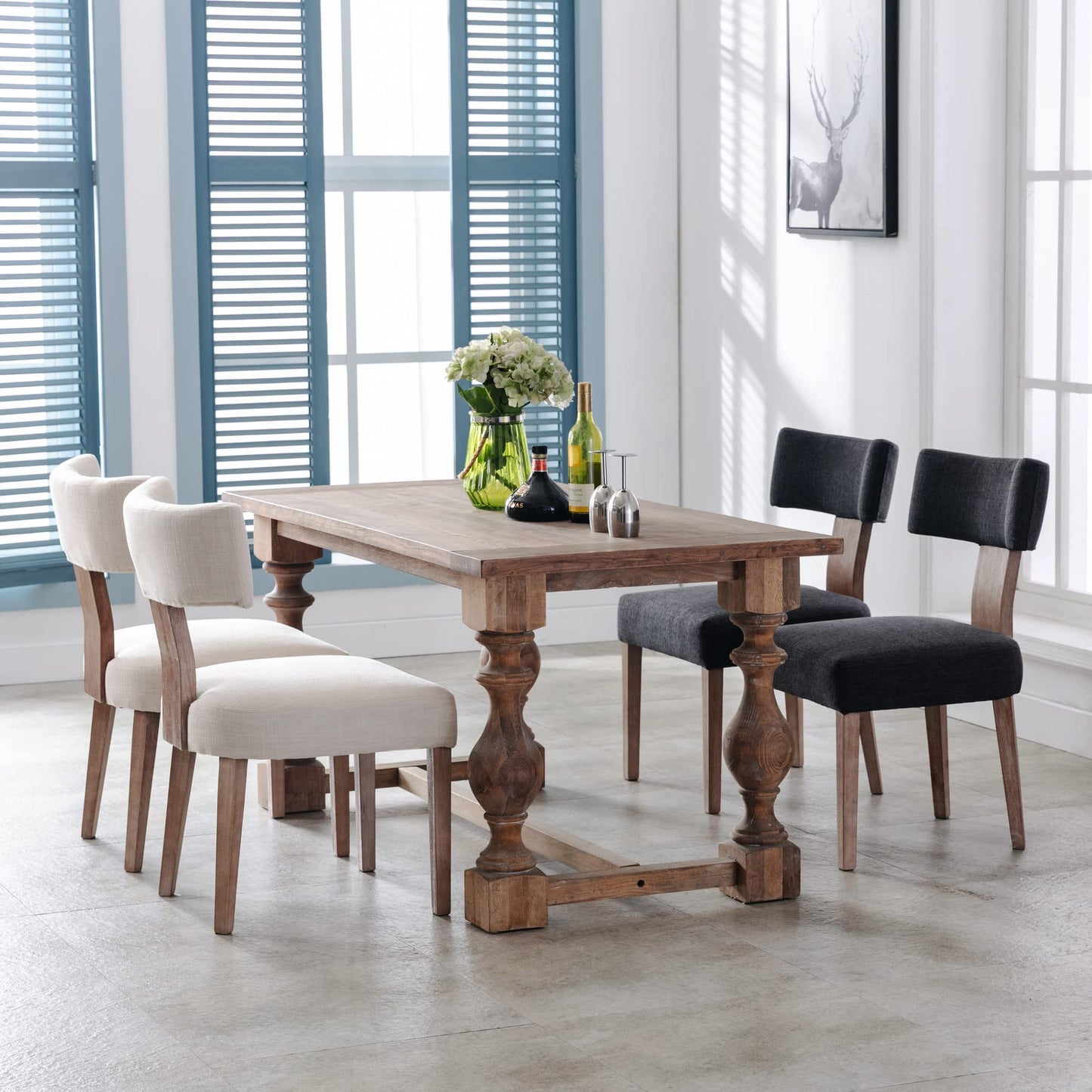 BESTANO Modern Dining Chairs Set of 4, Comfy Upholstered Side Chairs with Wood Legs, Linen Fabric Dining Chairs with Curved Wingback for Living Room Bedroom, Charcoal