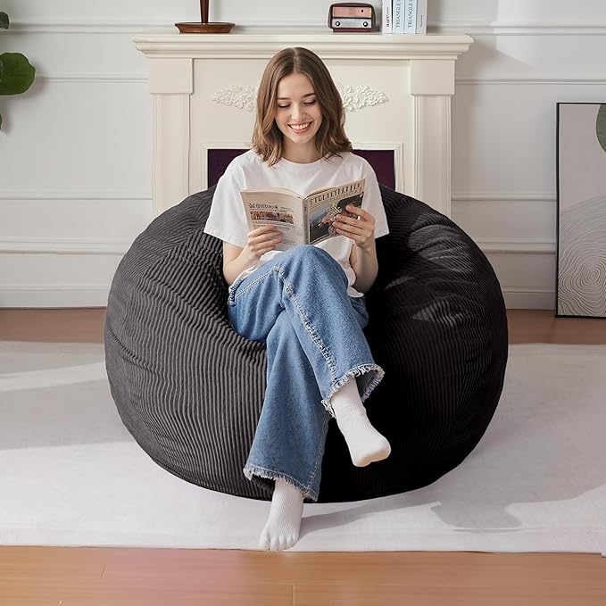 Homguava 3FT Bean Bag Chair: Teardrop Bean Bags with Memory Foam Filled, Compact Beanbag Chairs Soft Sofa with Corduroy Cover (Black)