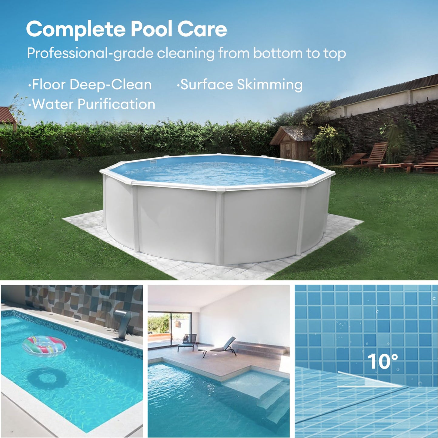 Pooleco Robotic Pool Cleaner, Pool Vacuum for Above & In-Ground Pool, Dual-Motor Suction, 90Mins Runtime Automatic Self-Parking, 2.5h Fast Charging, Up to 850 Sq.ft, Pooleco S110