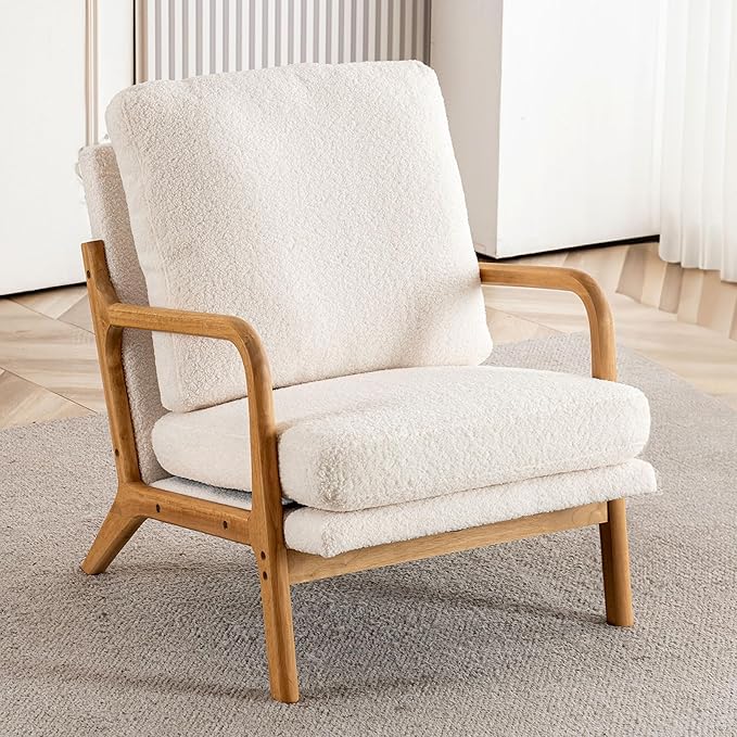 Mixcous Mid Century Modern Accent Chairs for Living Room, 23” Wide Comfy Chair for Bedroom, Small Cozy Sherpa Reading Chairs for Adults, 108° Lounge Arm Chair with Detachable Cover, 5.5" Foam Cushion