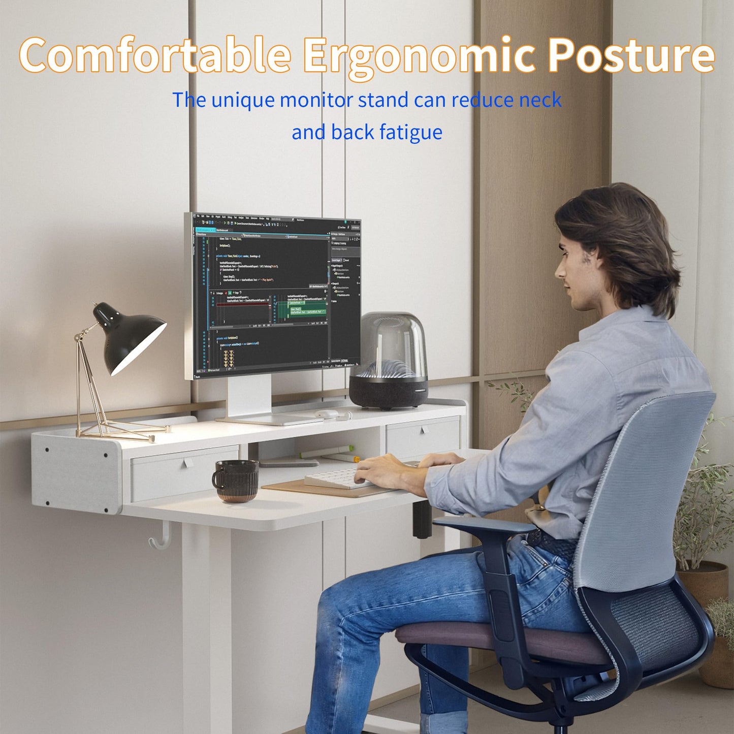 YIHAYO Low Height Adjustable Desk with Drawers, Lifts 18.1-28.3 Inches, Electric Standing Desk with Storage Shelf for Short People, 55 x 24 Inches Table with Splice Board for Home Office, White