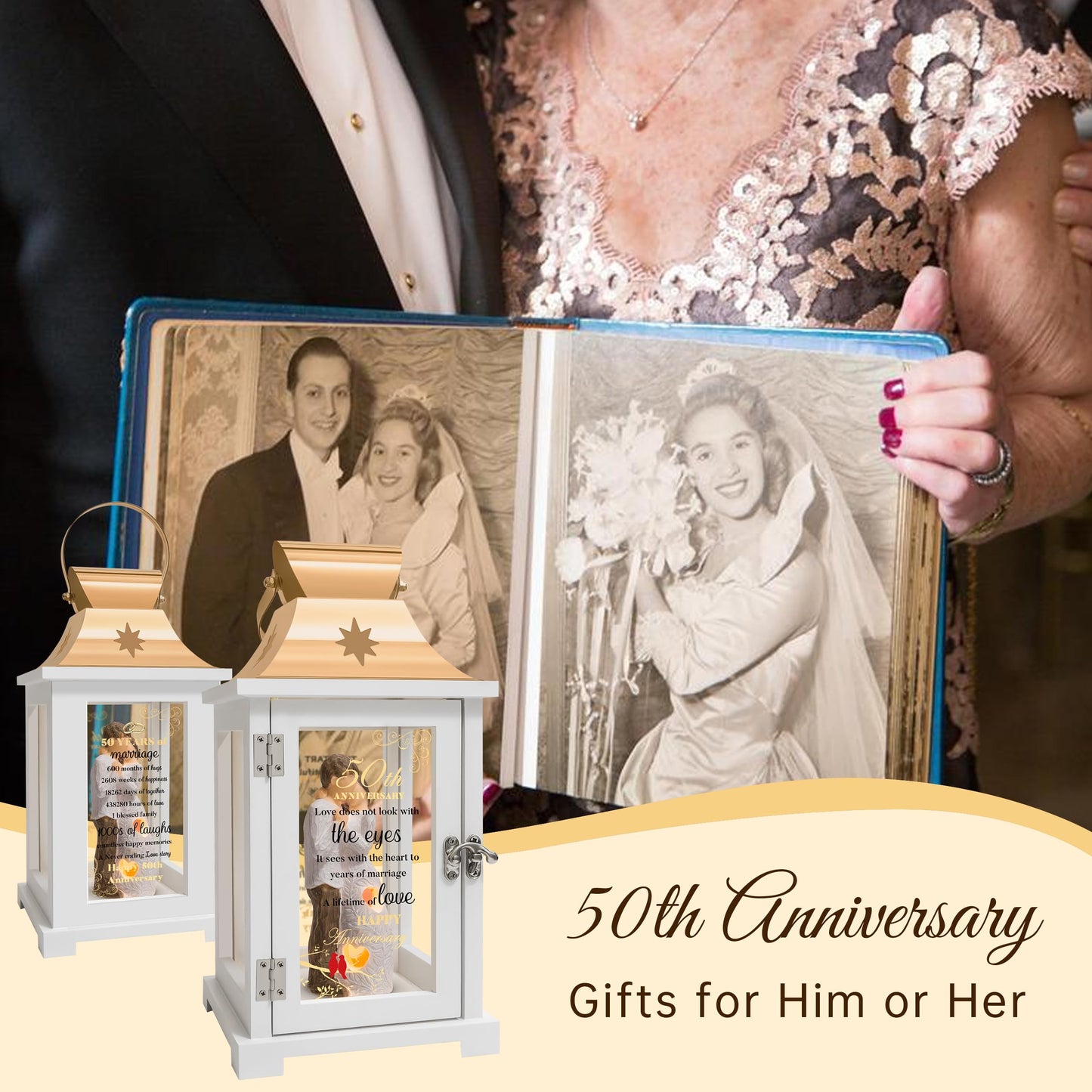50th Anniversary Wedding Gifts for Couple Parents 50th Wedding Anniversary Lantern for Him Her Huband Wife - Husband and Wife Hugging Figurine Lantern