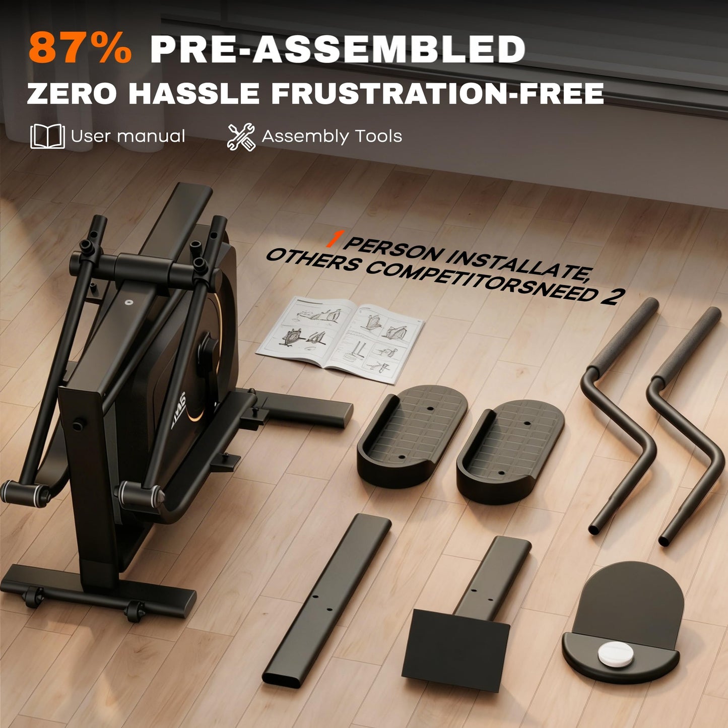 TOUSAINS ET3 Adjustable Stride Elliptical | 16-18" | 32 Resistance Levels | Quiet Bluetooth Cardio for Home Gym | 265 lbs