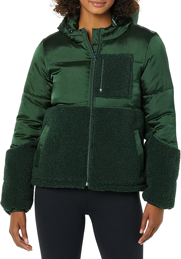 Amazon Essentials womens Full-Zip Sherpa Fleece Hooded Puffer Jacket