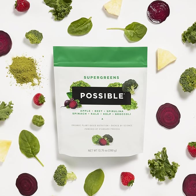 Possible SuperGreens - Superfoods Powder Mix with 23 Whole Food Ingredients - Vegan, Organic, Plant-Based Wellness - Gluten-Free, USDA Organic - Clean Label - 1 Bag, 30 Servings
