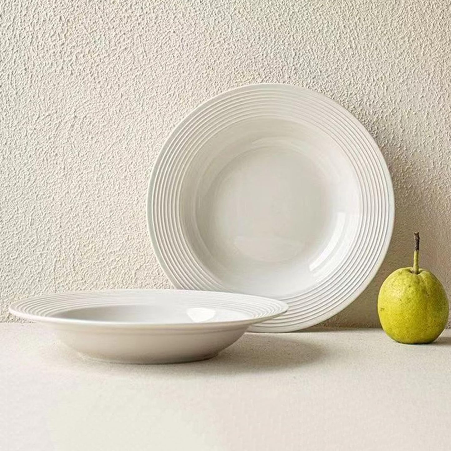 Pasta Bowls Plates Set of 4, 8.5inch Ceramic Plates tableware,Salad,Shallow Soup for Pasta, Soup, Microwave & Dishwasher Safe (4)