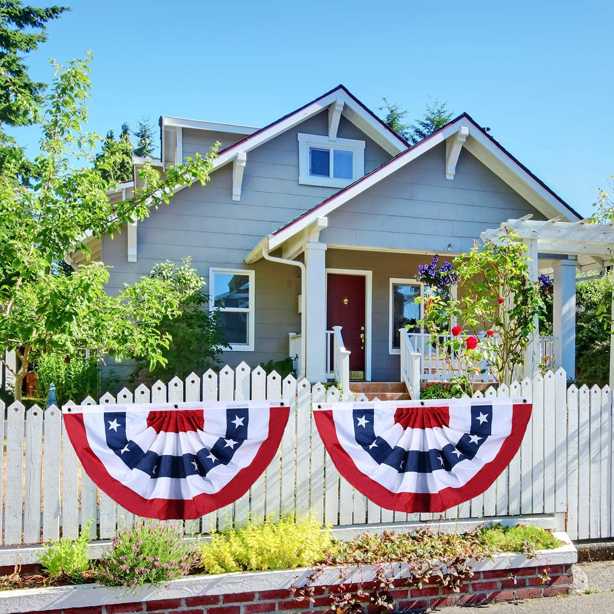 USA Pleated Fan Banner Patriotic Half Fan Banner Flag with Canvas Header and Brass Grommets for 4th of July Memorial Day Indoor Outdoor Decoration (5, 1.5x3 Feet)