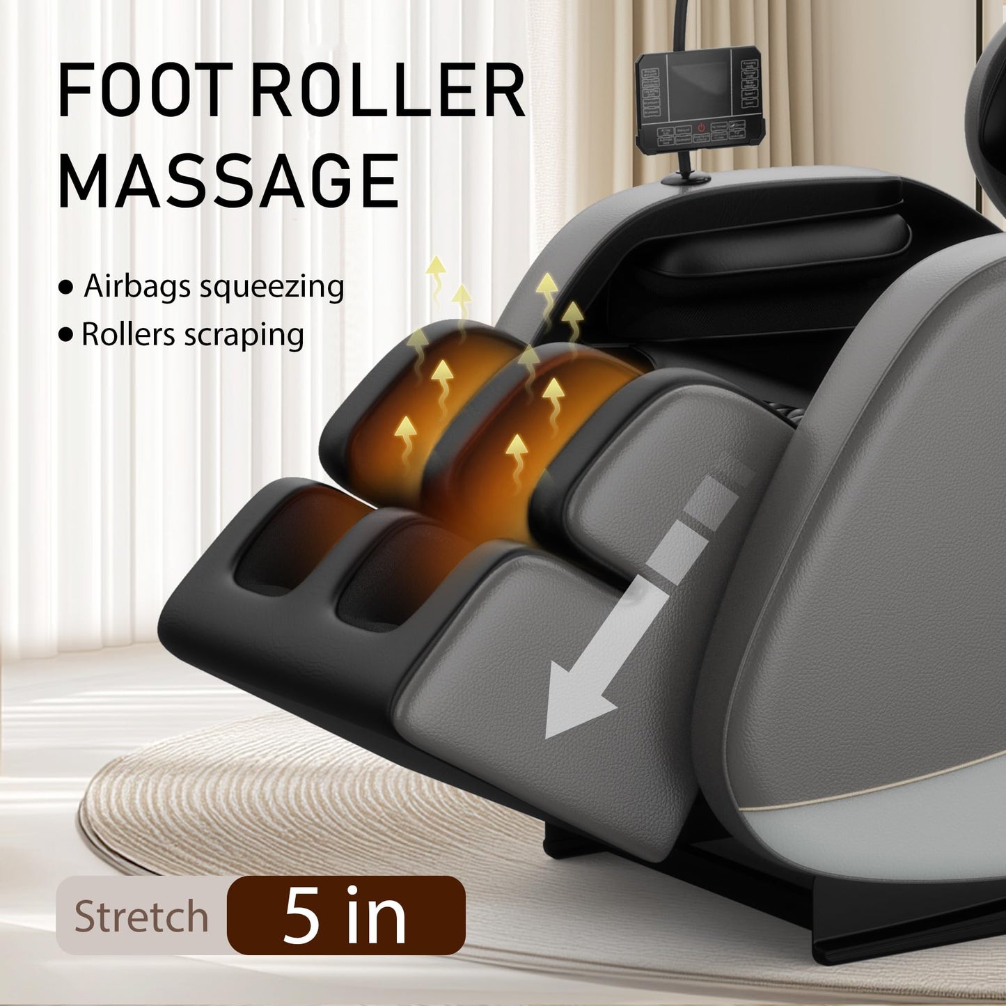 KEIKI Massage Chair Recliner with Zero Gravity, Full Body Shiatsu Massage, Heated Back & Foot Rollers, Bluetooth Music, Air Pressure System, PU Leather Automatic Recliner for Home Office, Gray