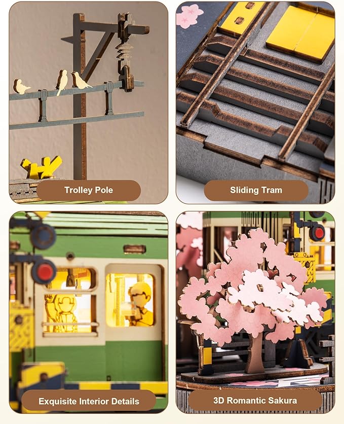 3D Wooden Puzzles for Adults-Sakura Journey Tram, Model Car Kits Building Set for Adults, DIY Hobby Craft Kits Creative Gift (223PCS)