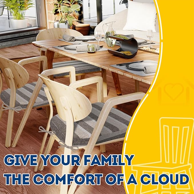 AAAAAcessories D-Shaped Chair Cushions, 2" Thick Dining Chair Pads with Ties and Removable, Machine-Washable Cover, 17" x 16", Set of 6, Boldstripes Chocolate/Beige