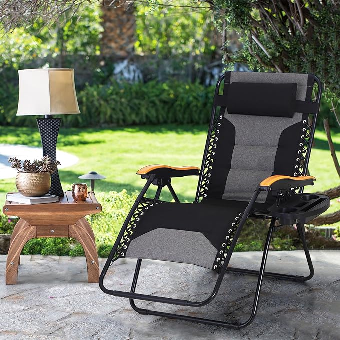 MAISON ARTS Oversized XXL Zero Gravity Chair, 30" Wide Seat Padded Foldable Recliner, Anti Gravity Outdoor Lawn Chair for Poolside/Backyard/Beach, Supports 400lbs, Black & Grey