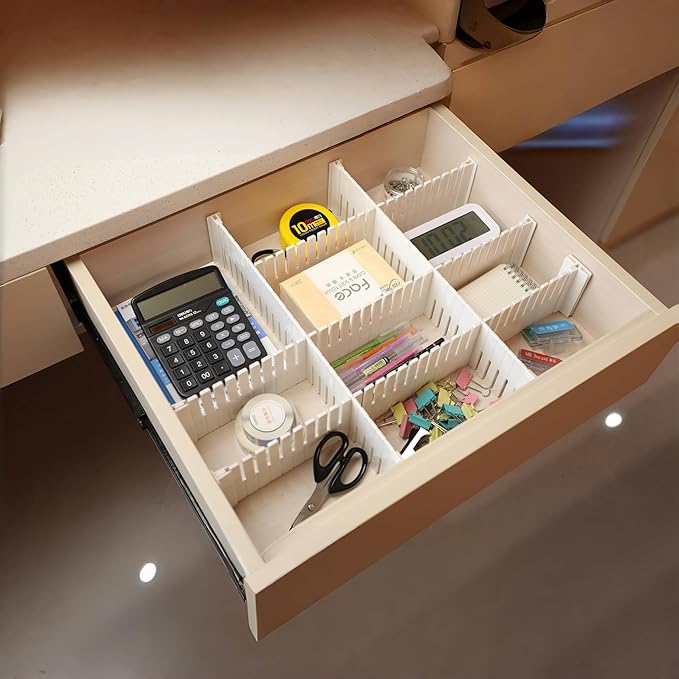 ABS Material 4mm Thickened Drawer Dividers, Adjustable Drawer DIY Organizer for Socks, Underwear, Lingerie, Makeup, Bedroom Office Kitchen Storage 8 pieces