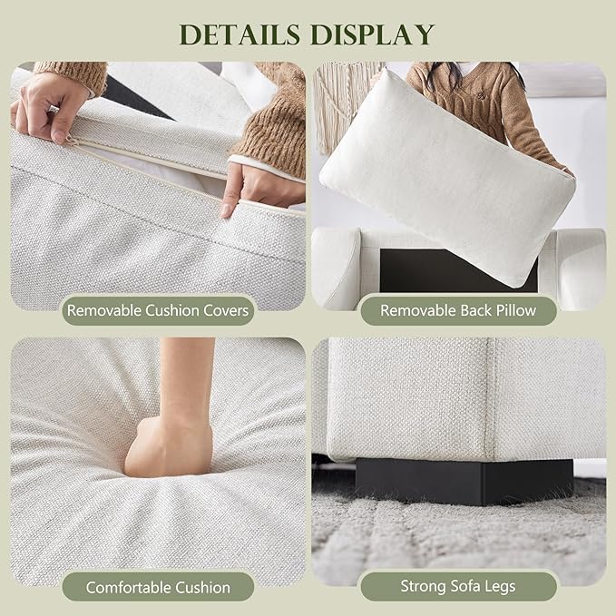 ELUCHANG 47" Oversized Accent Chair, Linen Fabric Modern Lounge Chair with Deep Seat, Washable Cover, Comfy Upholstered Large Sofa Armchair Reading Chair for Living Room, Bedroom, Office, Ivory