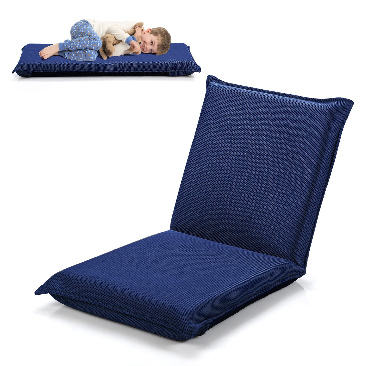 MAT EXPERT Adjustable Floor Chair, 6-Position Mesh Floor Gaming Chair, Folding Lazy Sofa Padded Lounger Recliner, Cushioned Floor Chair with Back Support for Reading, Meditating (Navy Blue)
