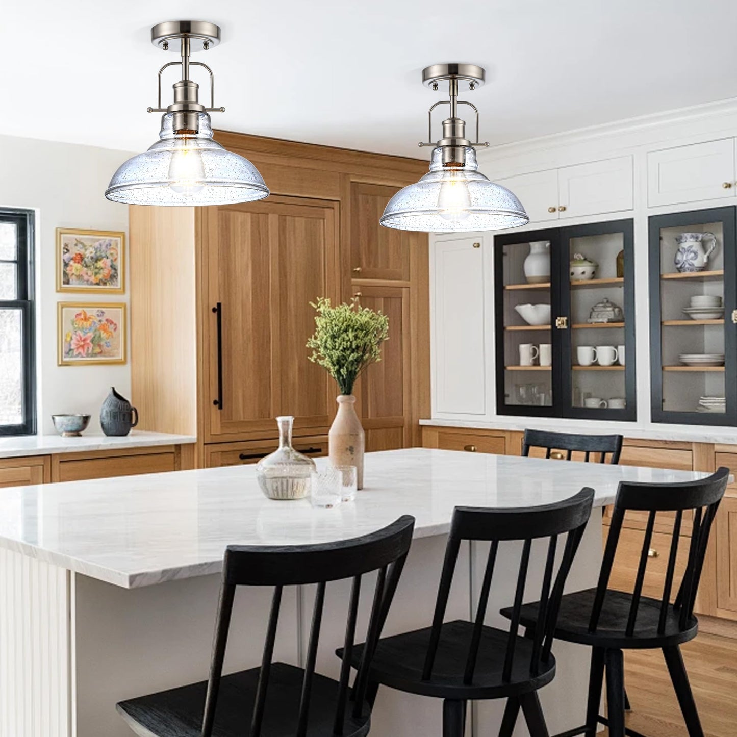 Zlepmlla Modern Flush Mount Ceiling Light Fixture, < Bulb NOT Included> Brushed Nickel Finished with Clear Glass Shade, Farmhouse Light Fixture for Kitchen Island Entryway Porch Foyer Dining Room