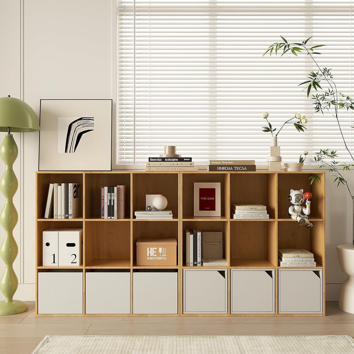 Wood Storage Organizer Drawer, 2 PCS 11x 11x 10Inch Wooden Bins Box for Home Books Clothes Toy Modular Open Cubby Storage System - Office Bookcase Closet Shelves,Embossed White