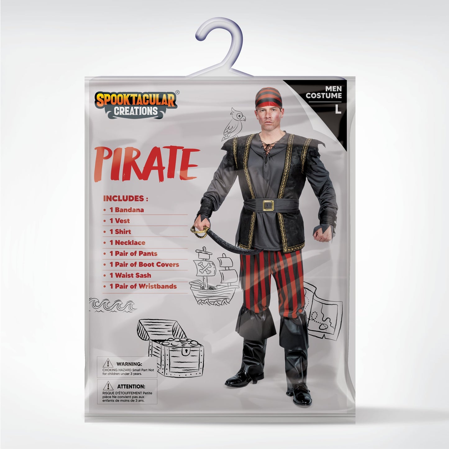 Spooktacular Creations Men Pirate Costume Ruthless Renegade Pirate Set with Boot Cover for Halloween Costume Cosplay Party -XL