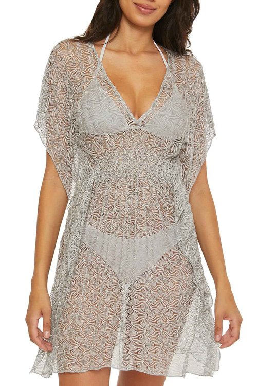 Becca by Rebecca Virtue Women's Standard Riviera Tunic, Plunge Neck, Crochet, Beach Cover Ups, Silverado