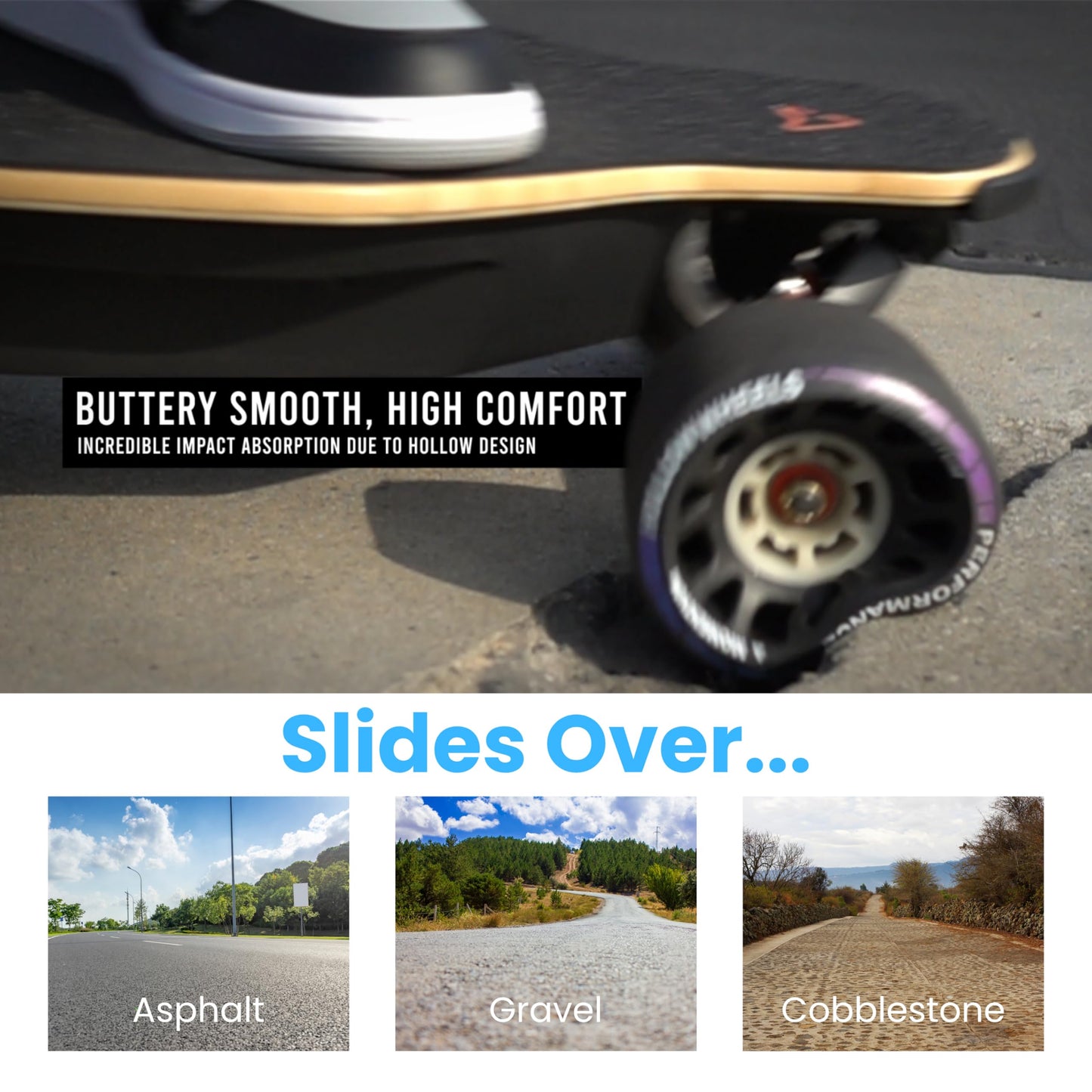 Hollow Wheels Performance V3 - Ultimate Electric Skateboard Wheels with Maximum Grip and Comfort - Fits Cruiser Skateboards and Meepo, Backfire, Boosted Board, Evolve, Exway, WowGo & More