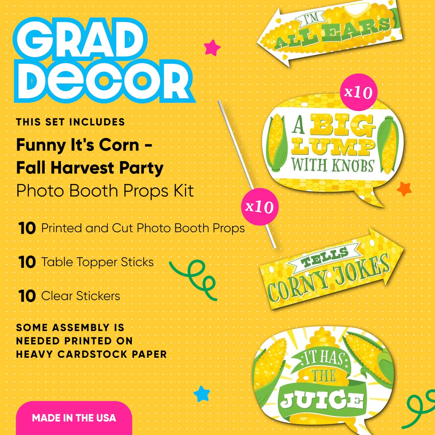Big Dot of Happiness Funny It's Corn - Fall Harvest Party Photo Booth Props Kit - 10 Piece