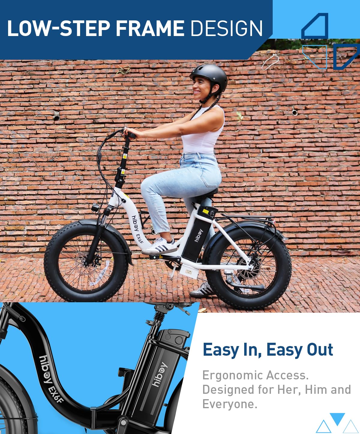 Hiboy EX6F Folding Electric Bike for Adults – 750W Motor, 20x4.0 Fat Tires, Removable Battery, 7-Speed, LCD Display, Phone Mount for Commuting & Adventure (White)