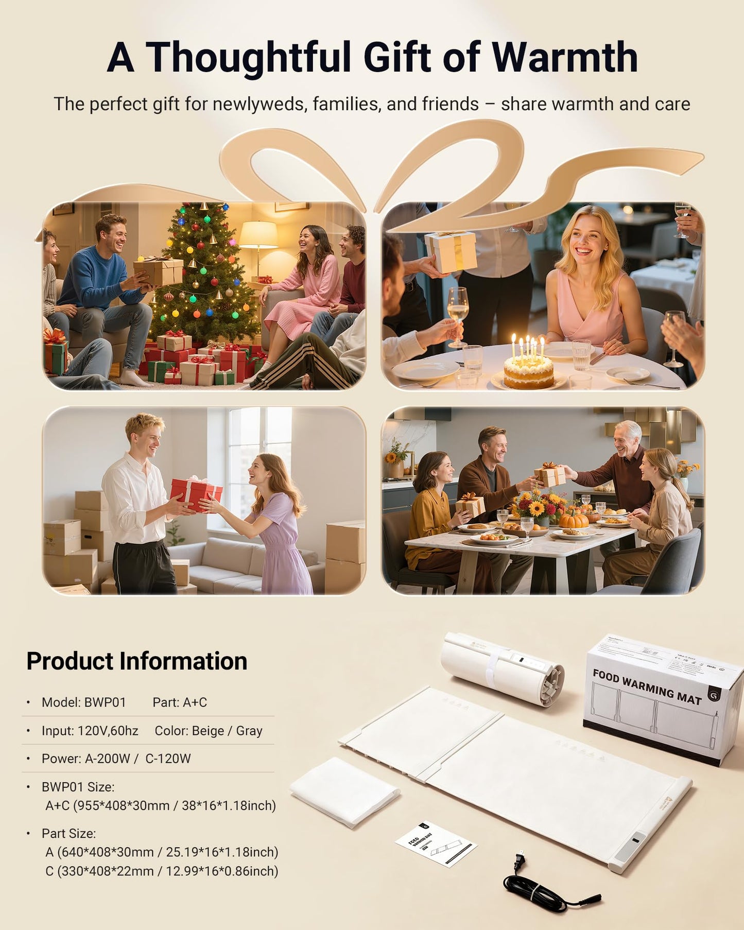 38"x16" Warming Mat for Food Extra Large, Extendable Food Warming Mat, Electric Warming Tray for Buffets Party with 7 Adjustable Temperature, 6 Timer, Silicone Food Warmer for Parties Home Countertop