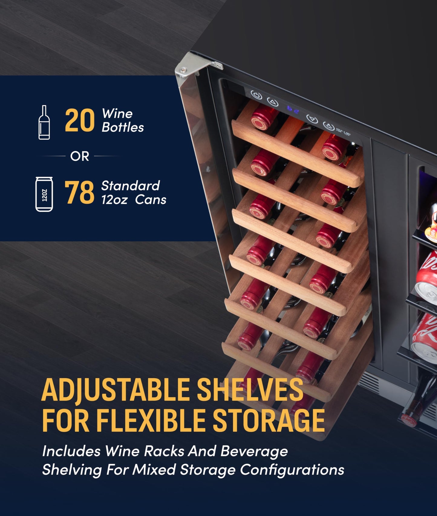 NewAir 24" Dual Zone Beverage Refrigerator & Wine Cooler for 20 Bottles & 78 Cans | Freestanding or Built-In Under Counter Mini Fridge for Beer, Wine and Soda | Stainless Steel
