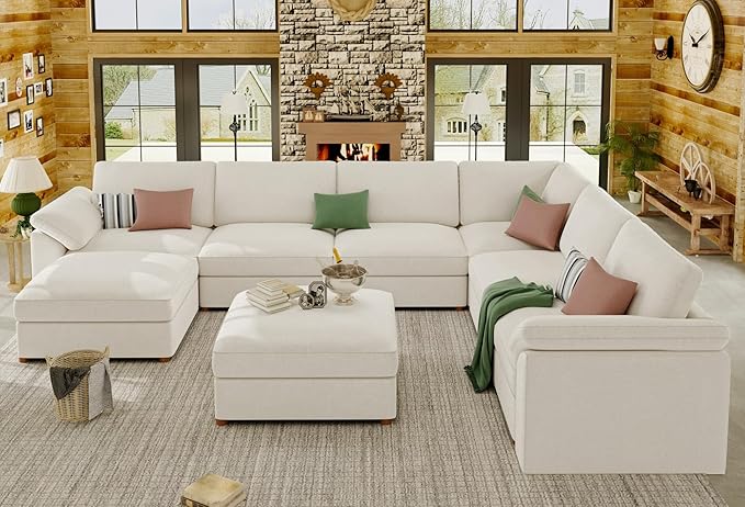 EASE MOOSE Oversized Sectional Modular Sofa，Comfty U Shape Sectional FSC Certified Modern Deep Seat Couch,White Modular Cloud Couch