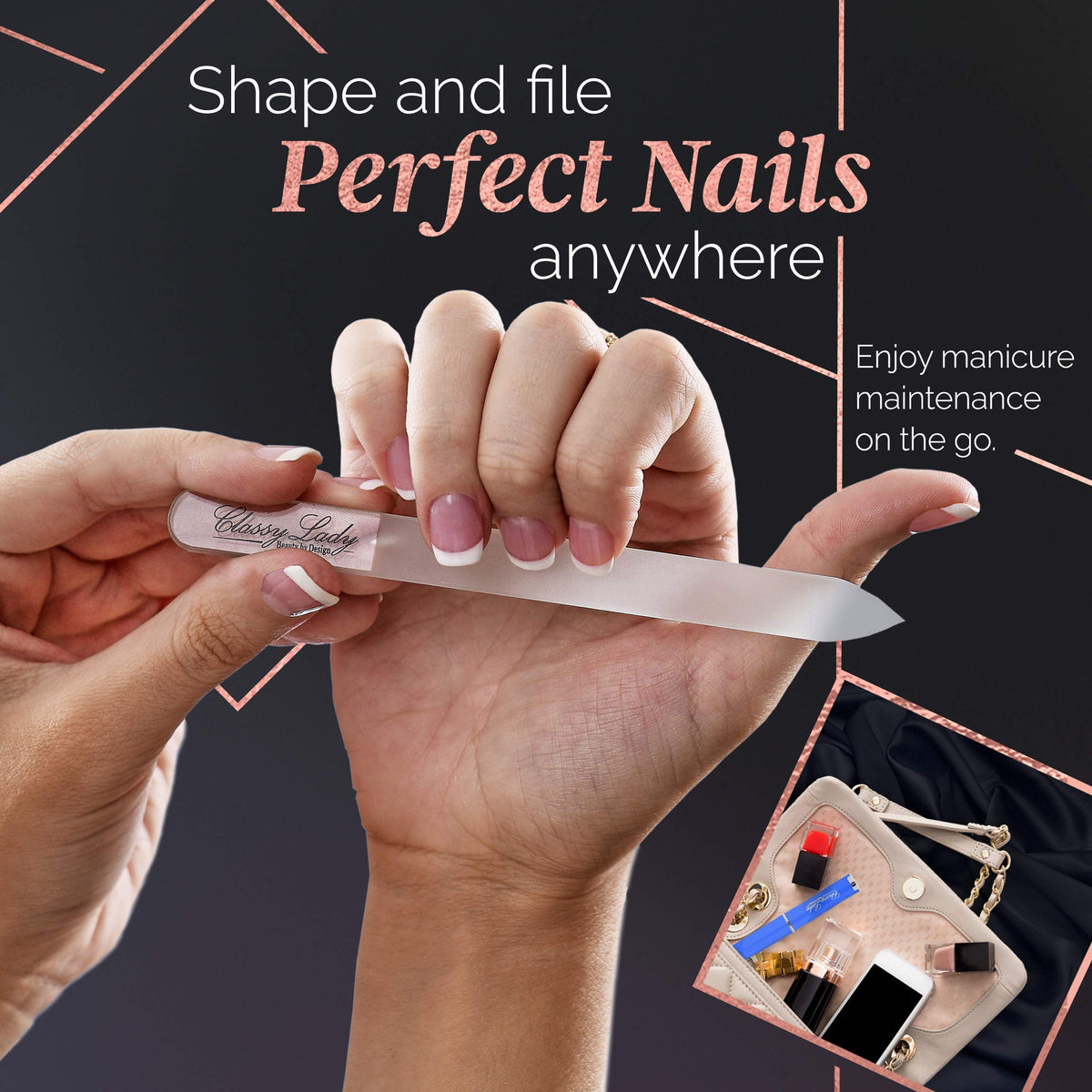 ClassyLady Glass Nail Files Crystal Nail File for Natural Nails Filing Board for Professional Fingernail Care w Case
