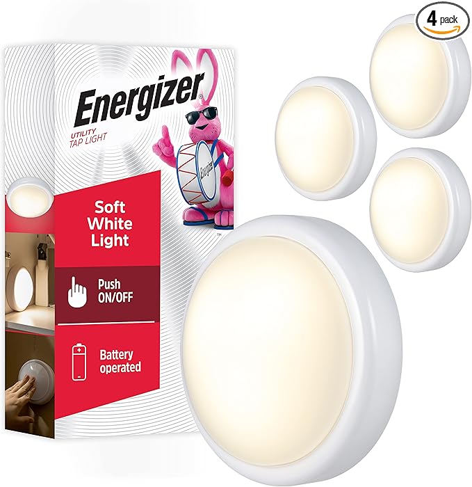 Energizer LED Tap Light Battery Operated Push/Touch Puck Lights Stick On Lighting Wireless Under Cabinet-Lights for Closet...