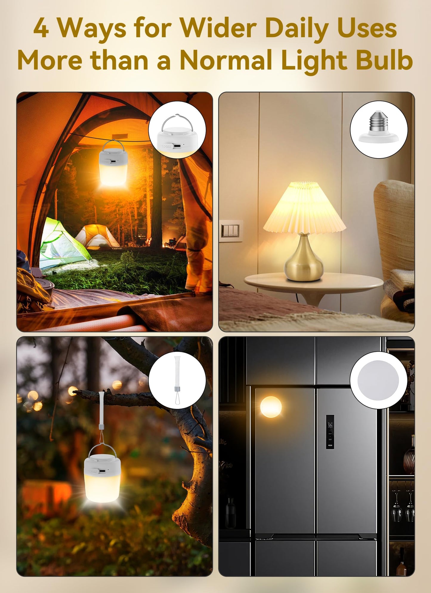 Minetom E26 Rechargeable Light Bulbs with Remote and Timer, Battery Backup Bulb with 12 Colors and Brightness Dimmable, 2300mAh 40W Equivalent LED Light Bulbs for Lamps Sconces Camping, 4 Pack
