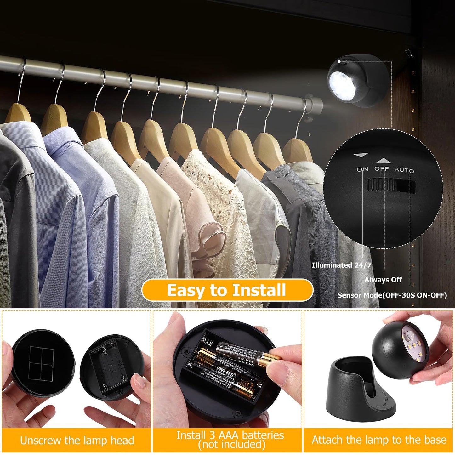 Motion Sensor Outdoor Lights - Outdoor Motion Sensor Light Battery Operated Wireless Spotlight Motion Detector Security Light Auto On Off for Sheltered Porch Stair Hallway Garage Wall Shed (4 Pack)