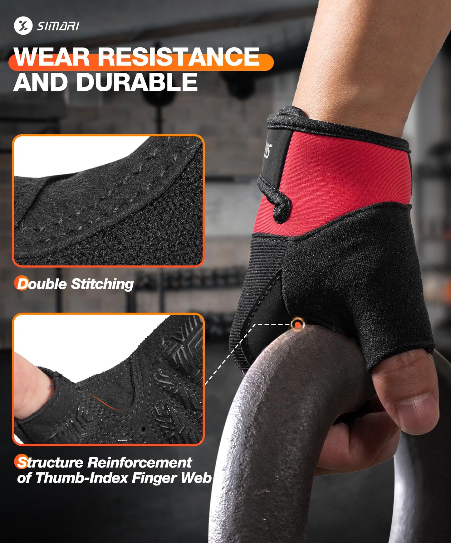 SIMARI Breathable Workout Gloves for Men & Women, Weight Lifting Gloves with Padded, Grip, Full Palm Protection, Gift for Gym Exercise, Cycling, Weightlifting Training, Fitness, Red, Size L