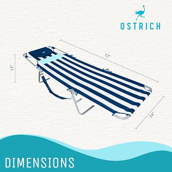 Ostrich Ladies Comfort Lounger with Chest Support, Portable Reclining Outdoor Patio Beach Lawn Camping Pool Tanning Chair, Blue Stripe
