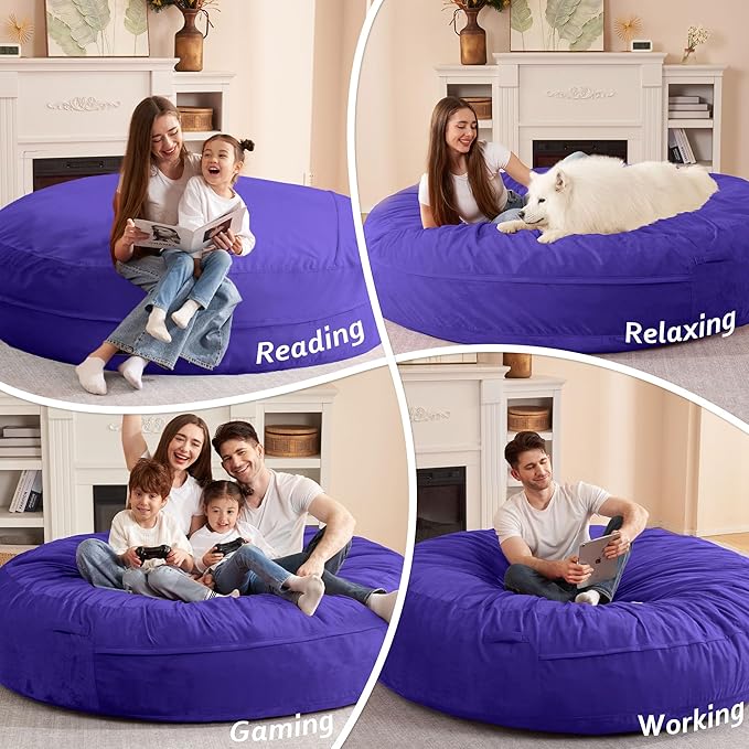 HABUTWAY XX-Large Bean Bag Chair: Giant 7' Memory Foam Furniture Bean Bag Chairs for Adults with Microfiber Cover 7Ft (Purple)