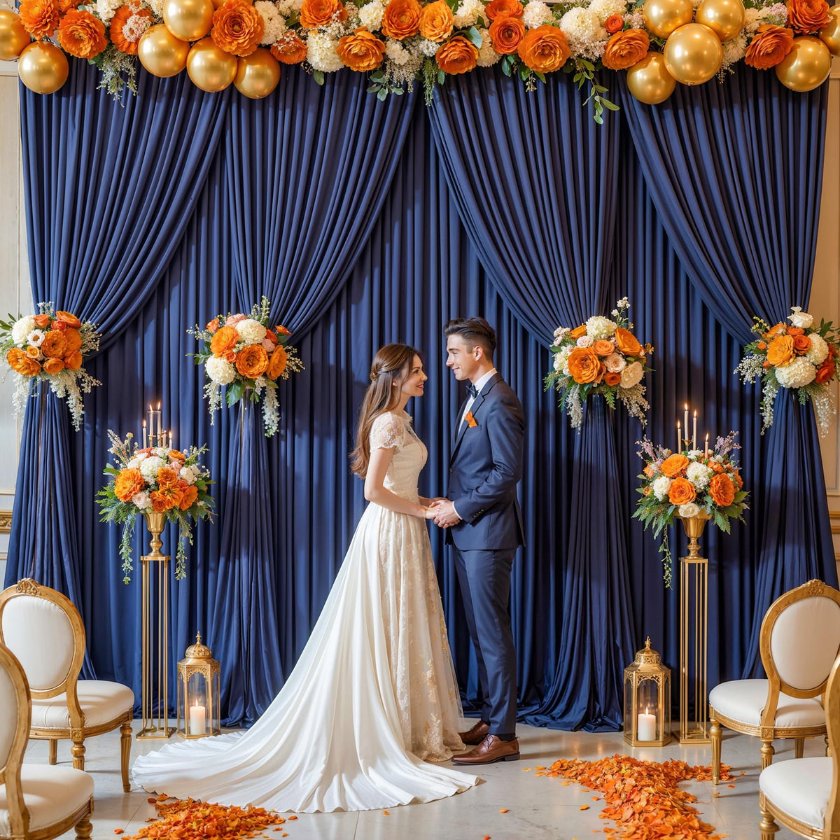 20ft x 10ft Navy Blue Backdrop Curtains for Parties – Wrinkle-Free Polyester Drapes, 4 Panels 5ft x 10ft Navy Blue Photo Backdrops for Weddings, Birthday Parties, Studio Photography