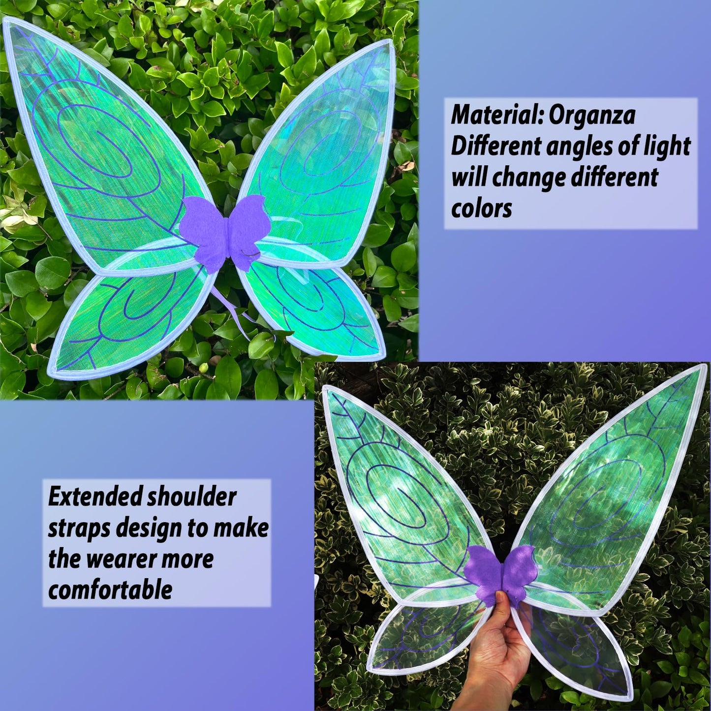 LOHZAQ Butterfly Fairy Wings Costume for Women Girl, Sparkle Princess Wing for Halloween Party Favor with Elf Ears Flower Crown (Black)