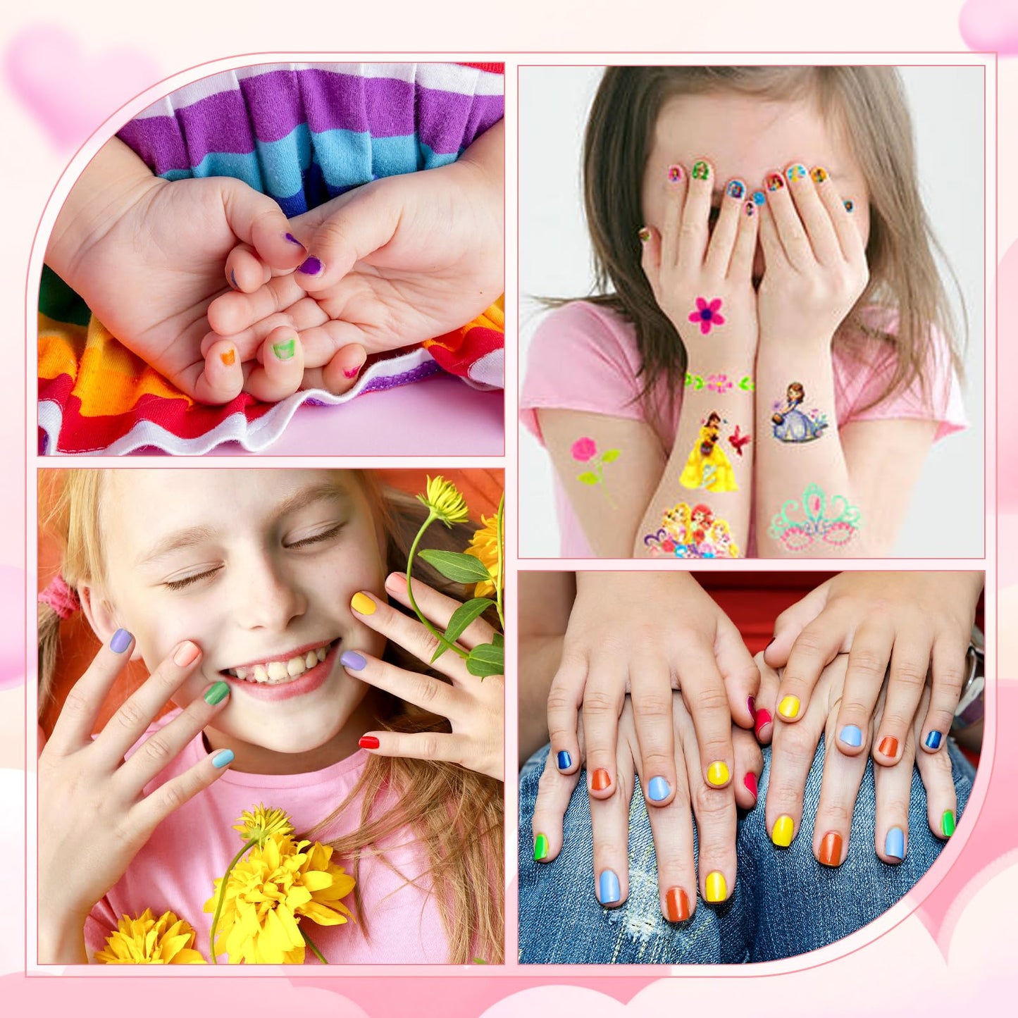 ETYJO Kids Nail Polish - 100% Non Toxic Peel - Off Water-Based Quick Dry Nail Polish for Toddler 7 Candy Colors With Sticker for