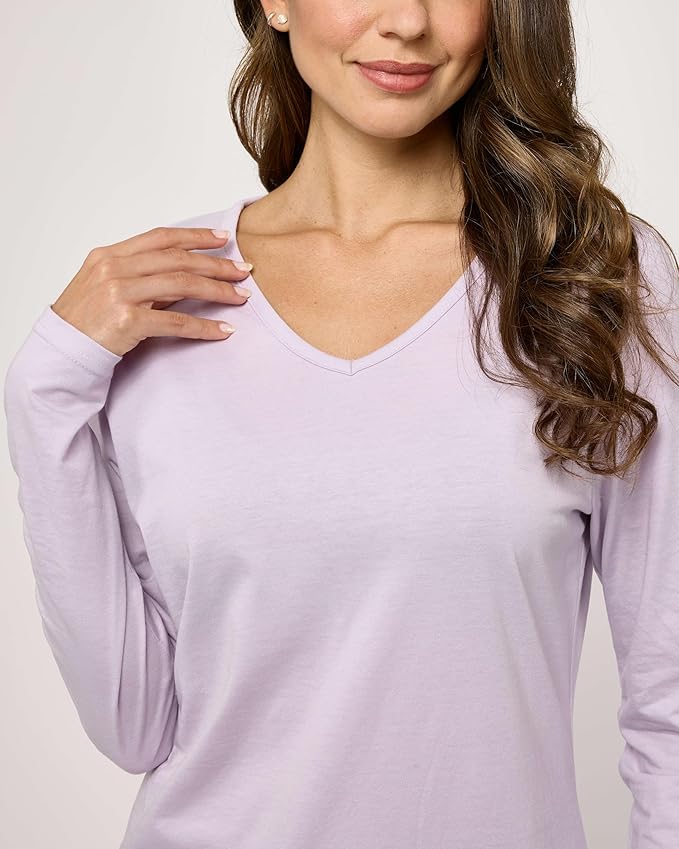 Real Essentials 2 Pack Women's Soft Cotton Long Sleeve Pajama Set with Pants - Lounge Sets for Women (Available In Plus)